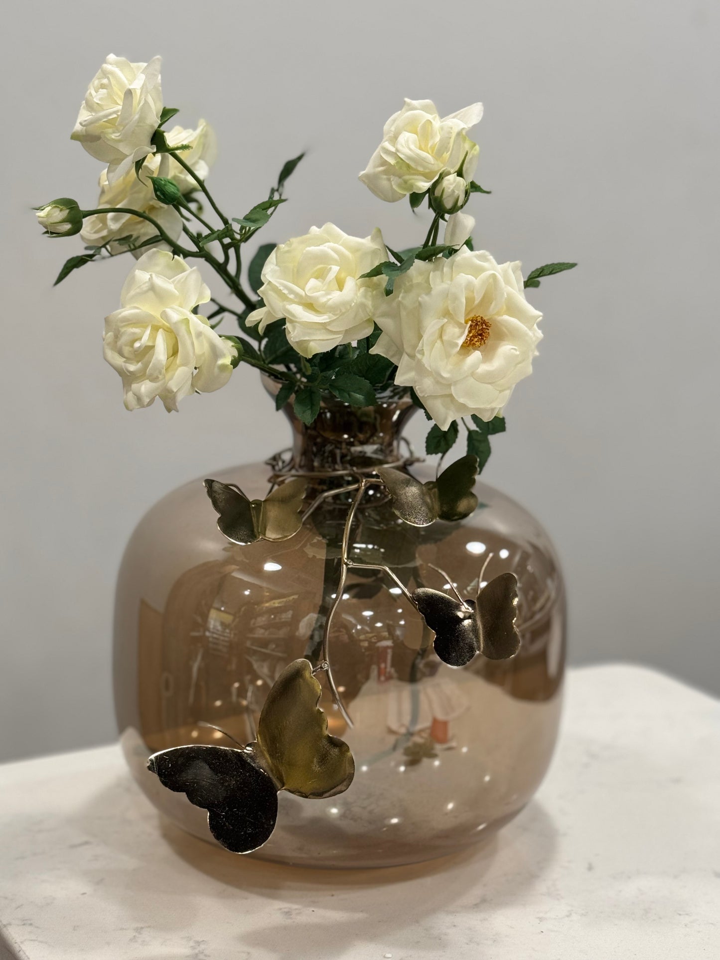 Gold Butterfly Garland Glass Vase 10”