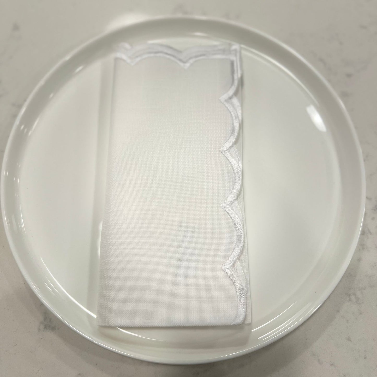 Washable White Scallop Napkin - 20” x 20” Set of 4