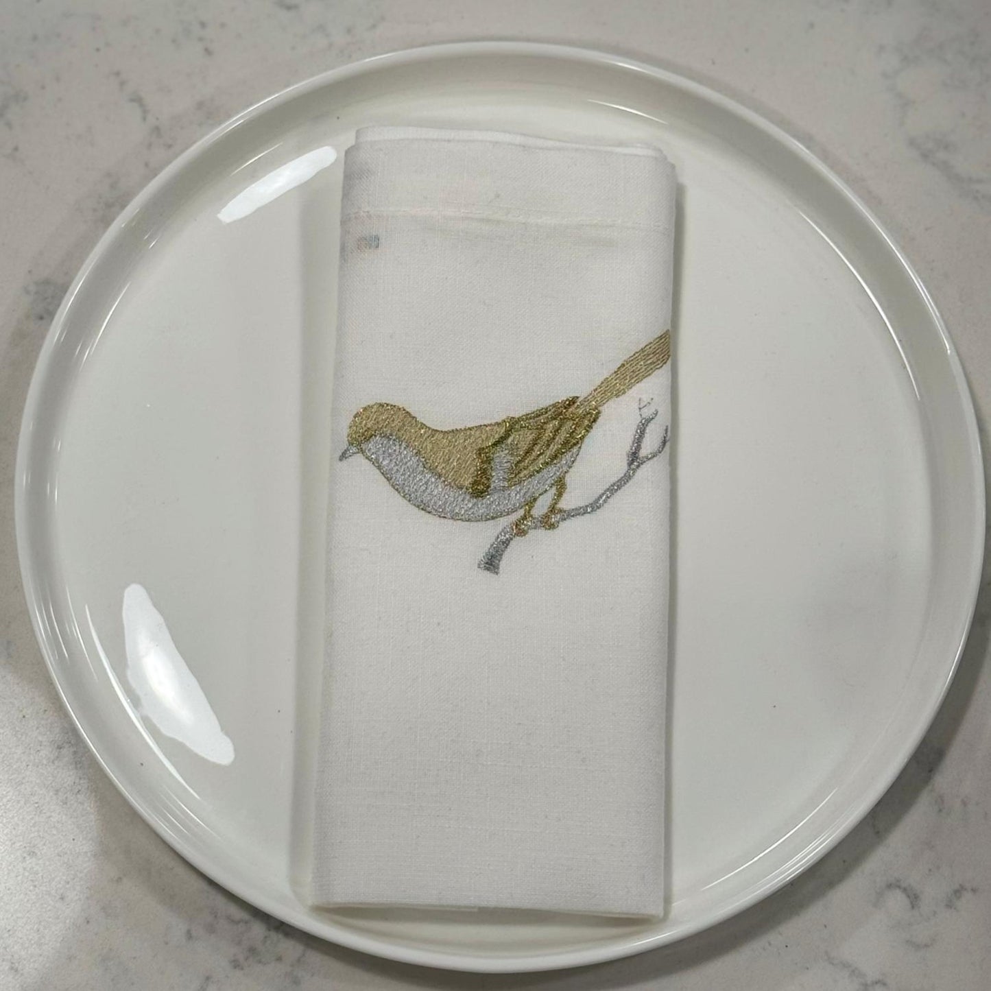 Washable Metalic Bird Napkin - 20" X 20" Set of 4