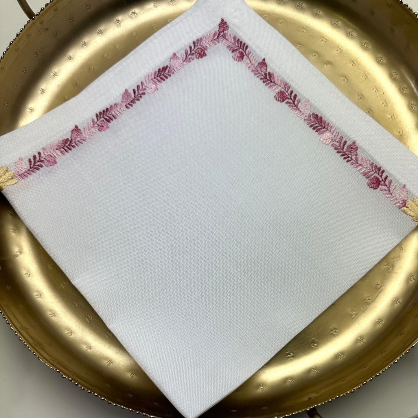Washable Pink Embroider Napkin- 20" X 20" Set of 4