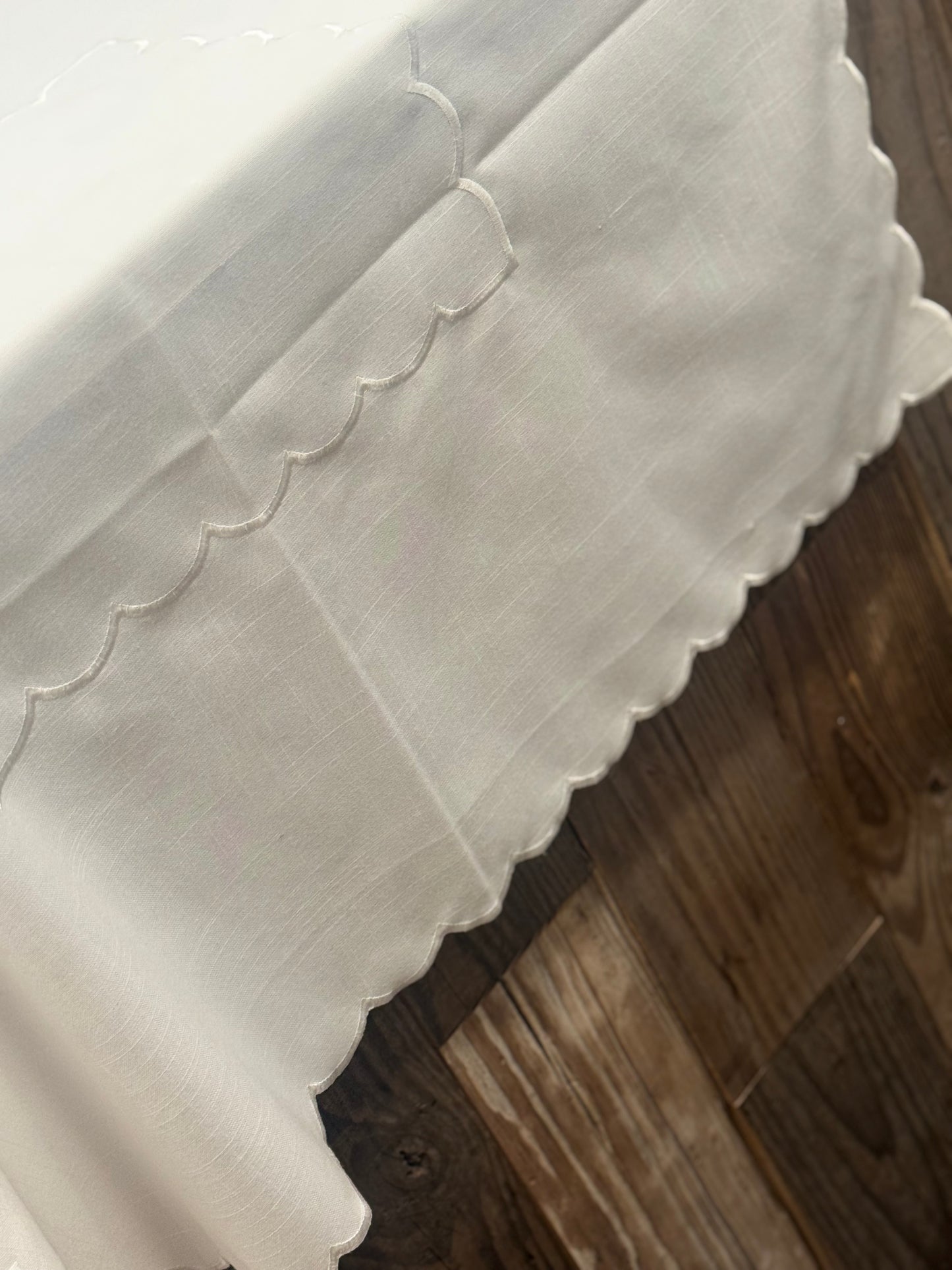 Scalloped White Tablecloth
