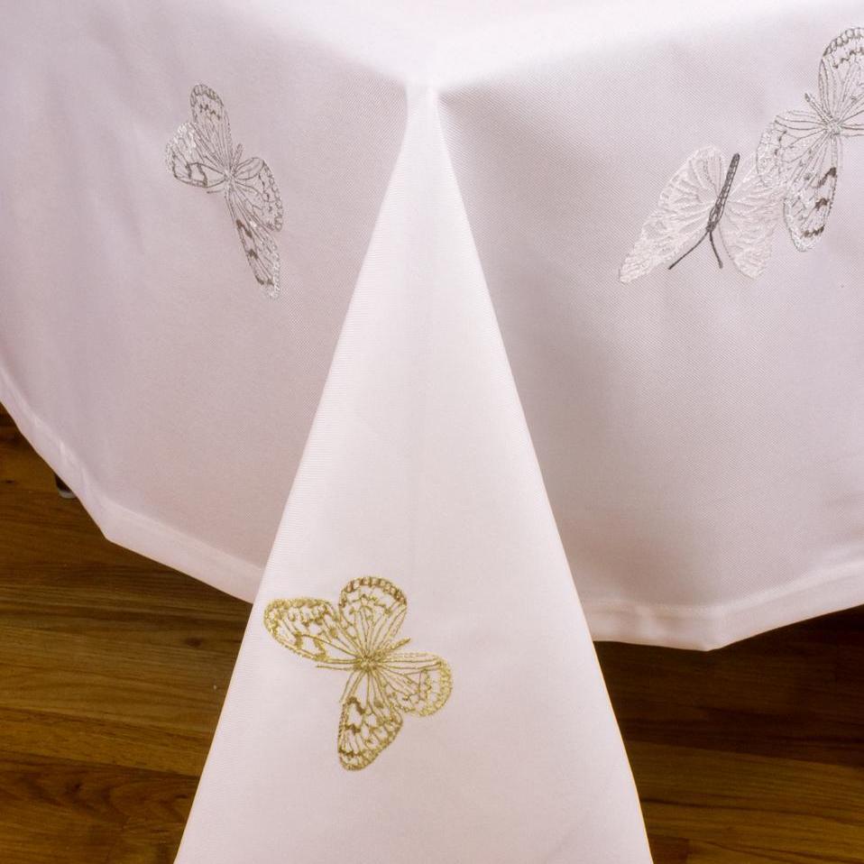 Butterfly Gold/Silver White Tablecloth