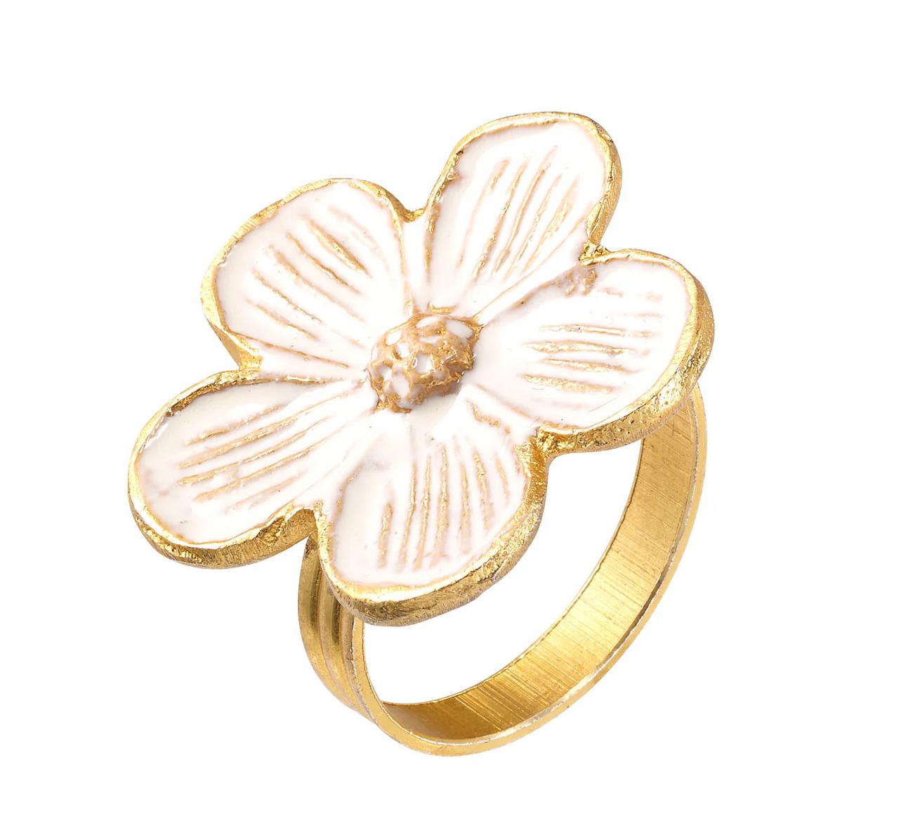 Daisy White Napkin Rings - Set of 4