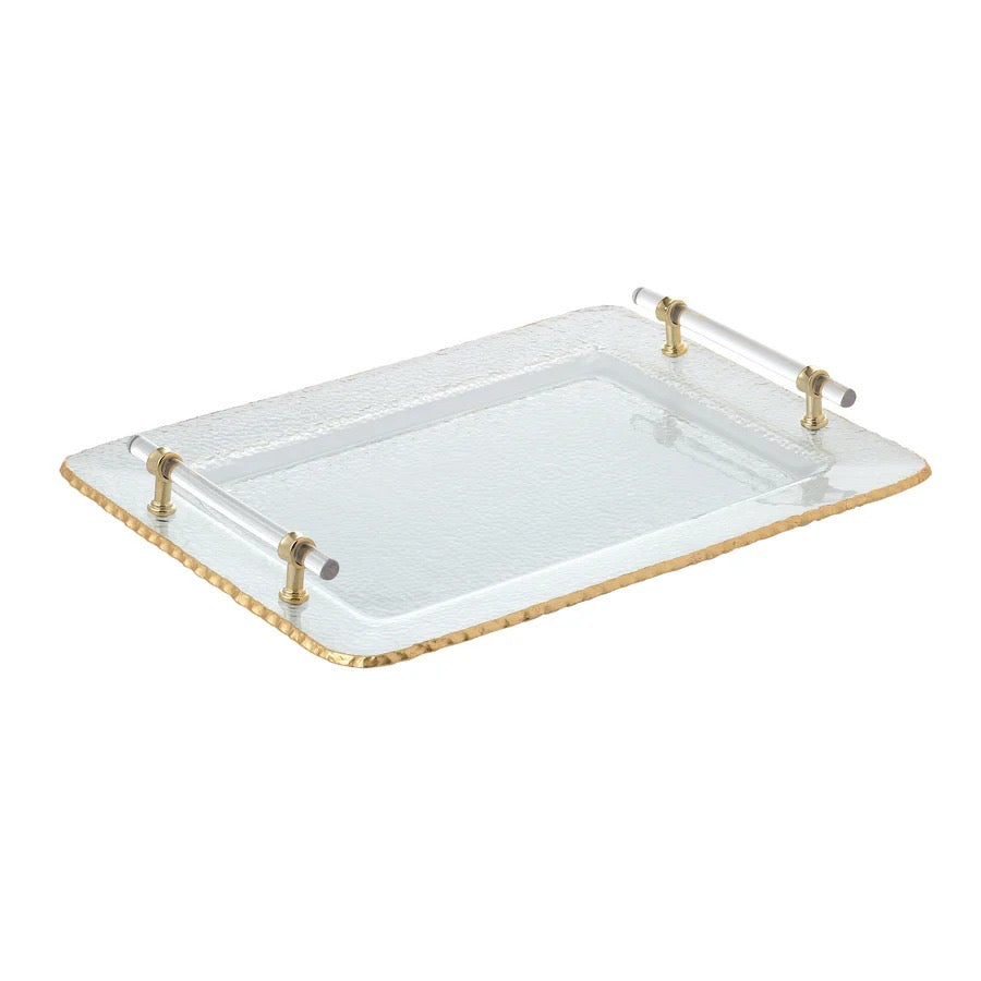 Glass Tray With Gold Rim & Handle 16.14”