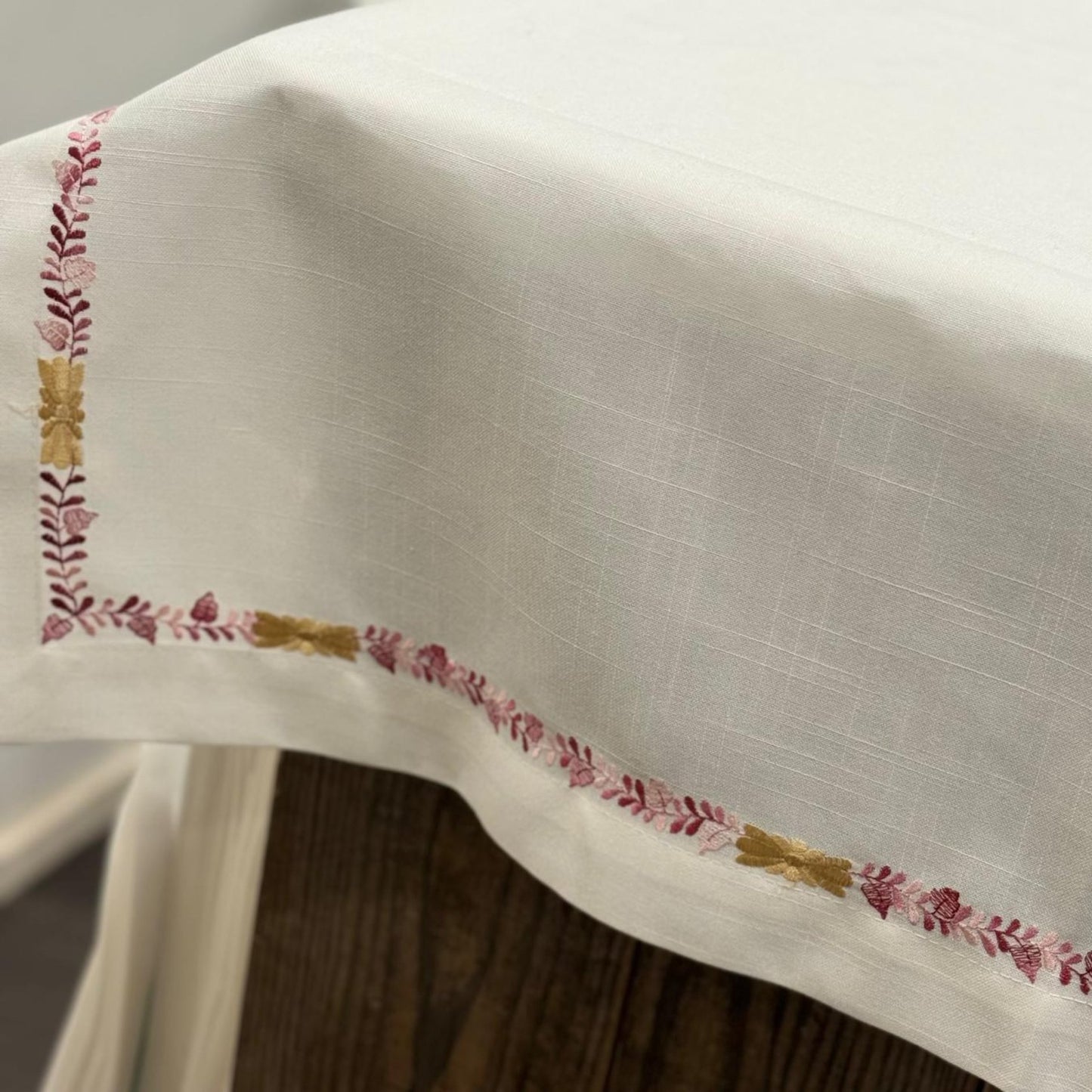 Pink Embroidered Tablecloth