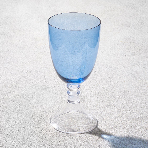 Iris Glass Goblet Blue with Clear Stem 18oz