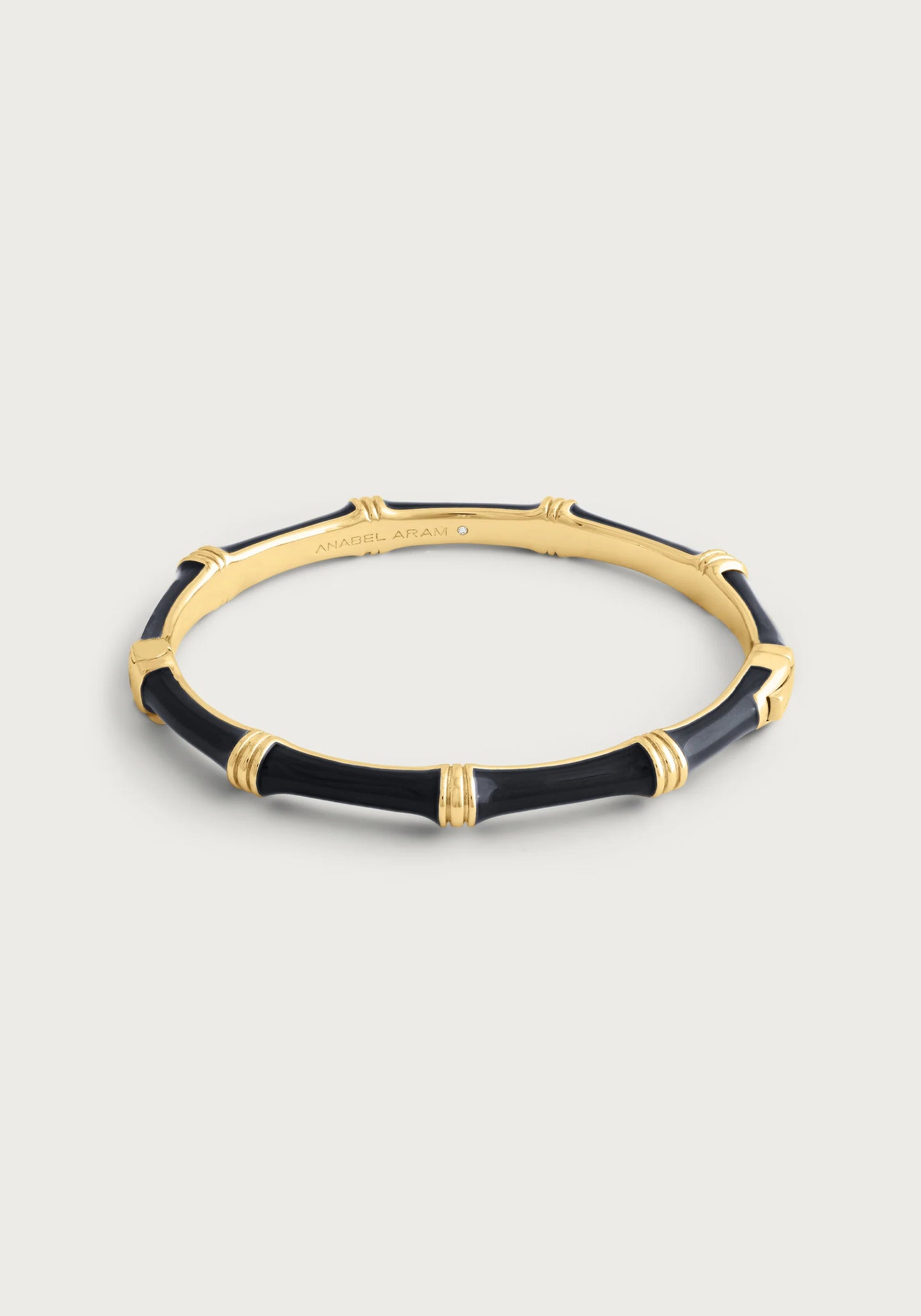 Bamboo Enameled Hinged Bangle Black