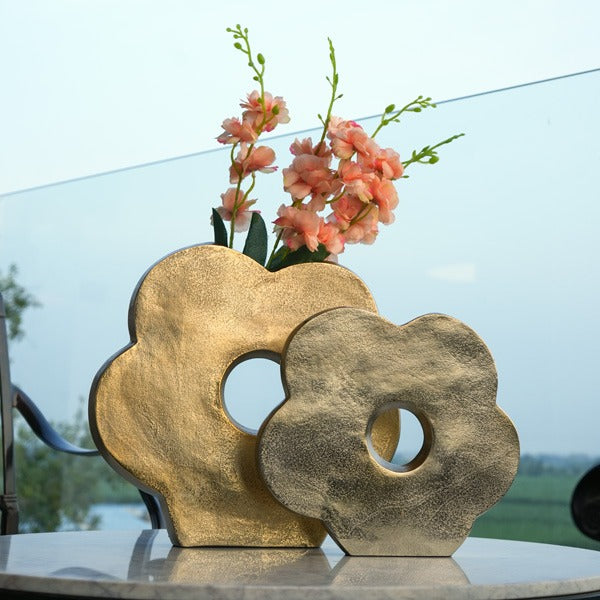 Gold Flower Shaped Vase 10”