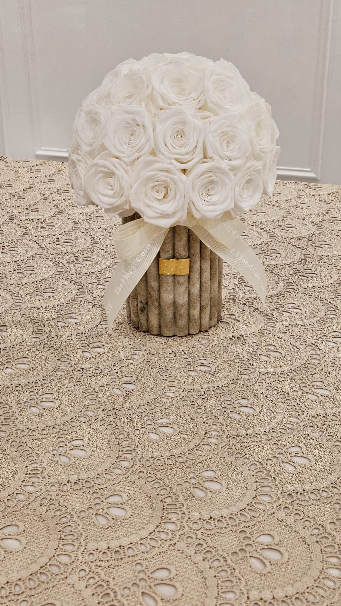 Taupe Pendant Unlined Lace Tablecloth
