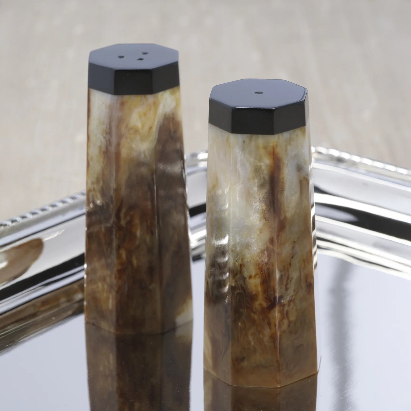 Burlwood Design Resin Salt & Pepper Shaker Set