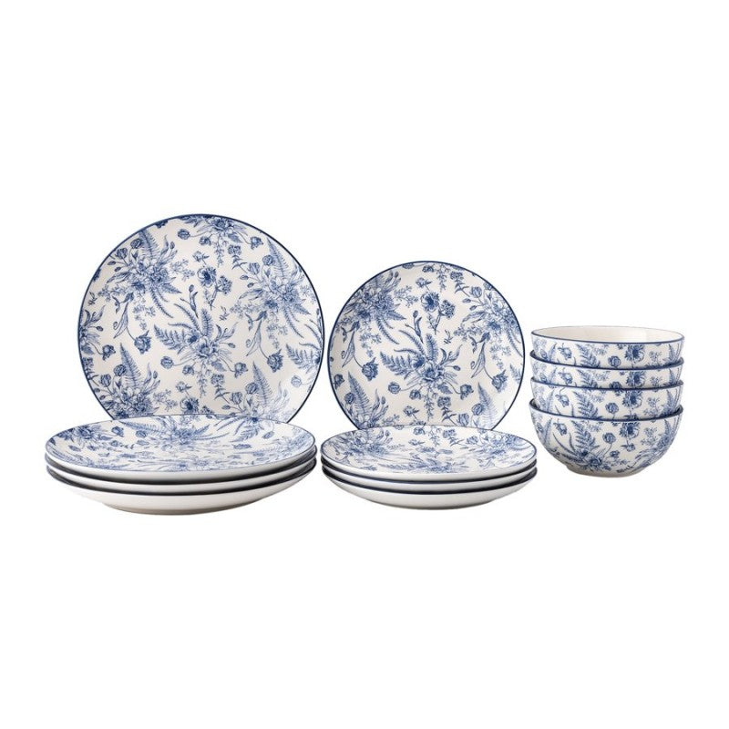Medici Toile Blue Collection Dinnerware Set 12pcs