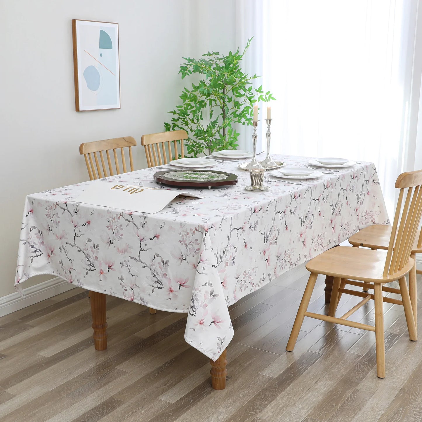 Soft Pink Flowers Velvet Tablecloth