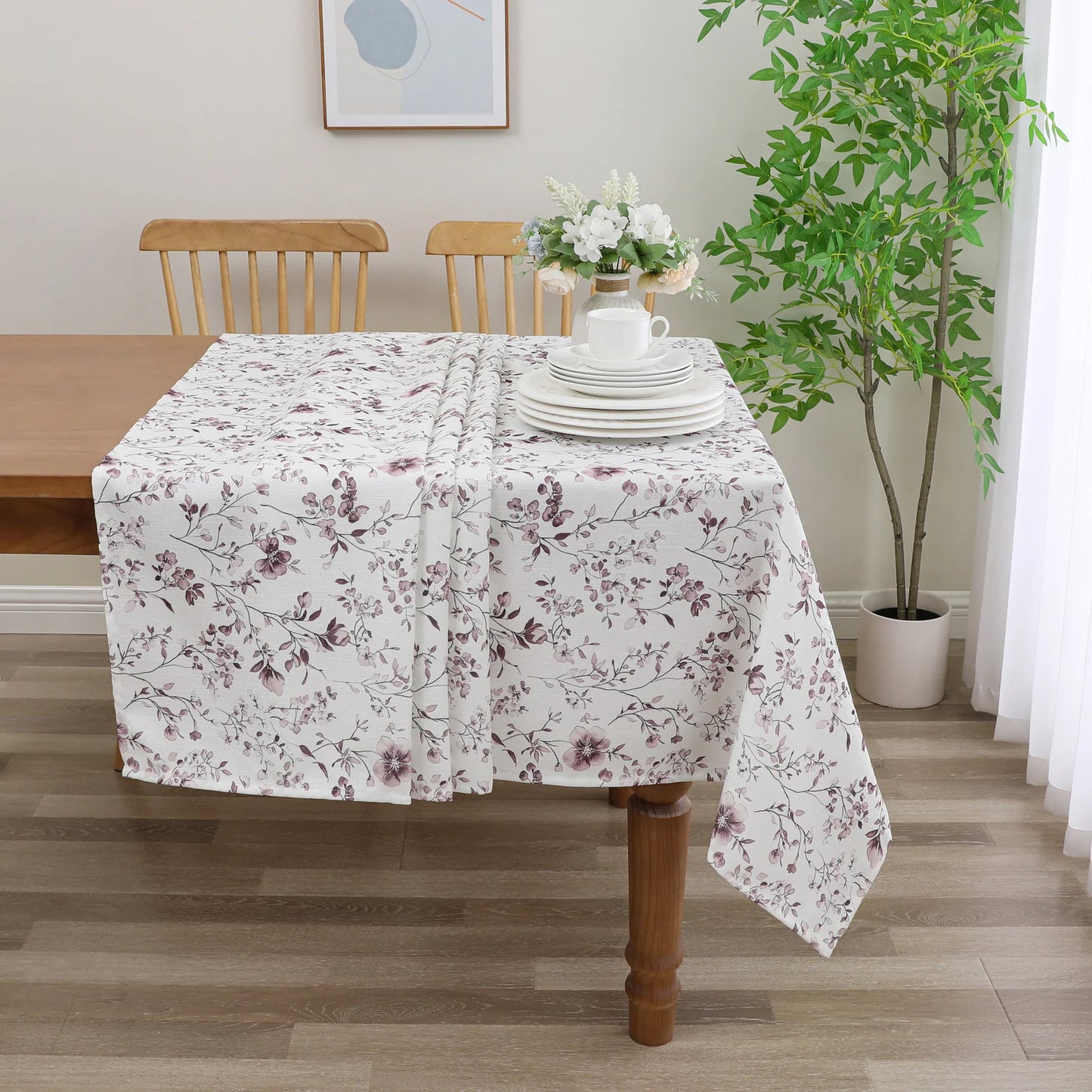Harvest Weave Print Purple Flowers Tablecloth