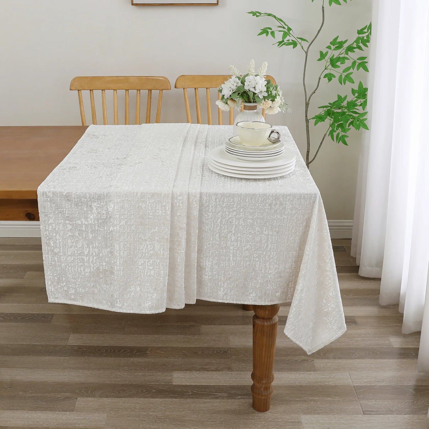 Velvet Patina Pearl White Tablecloth