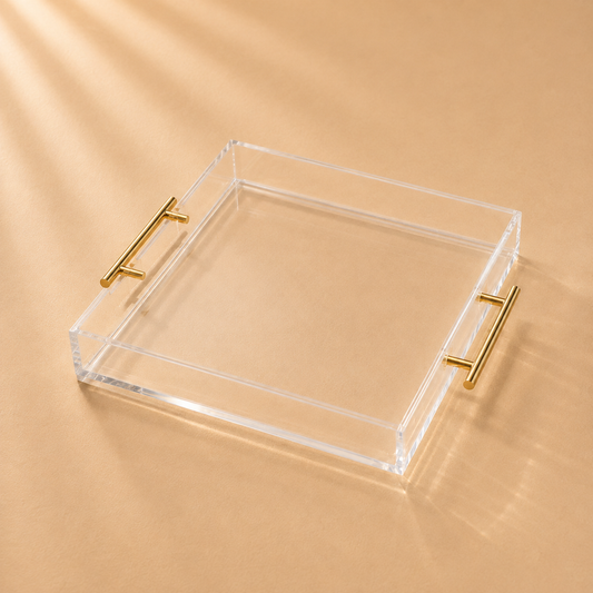 Acrylic Tray Gold Handles 14”x14”