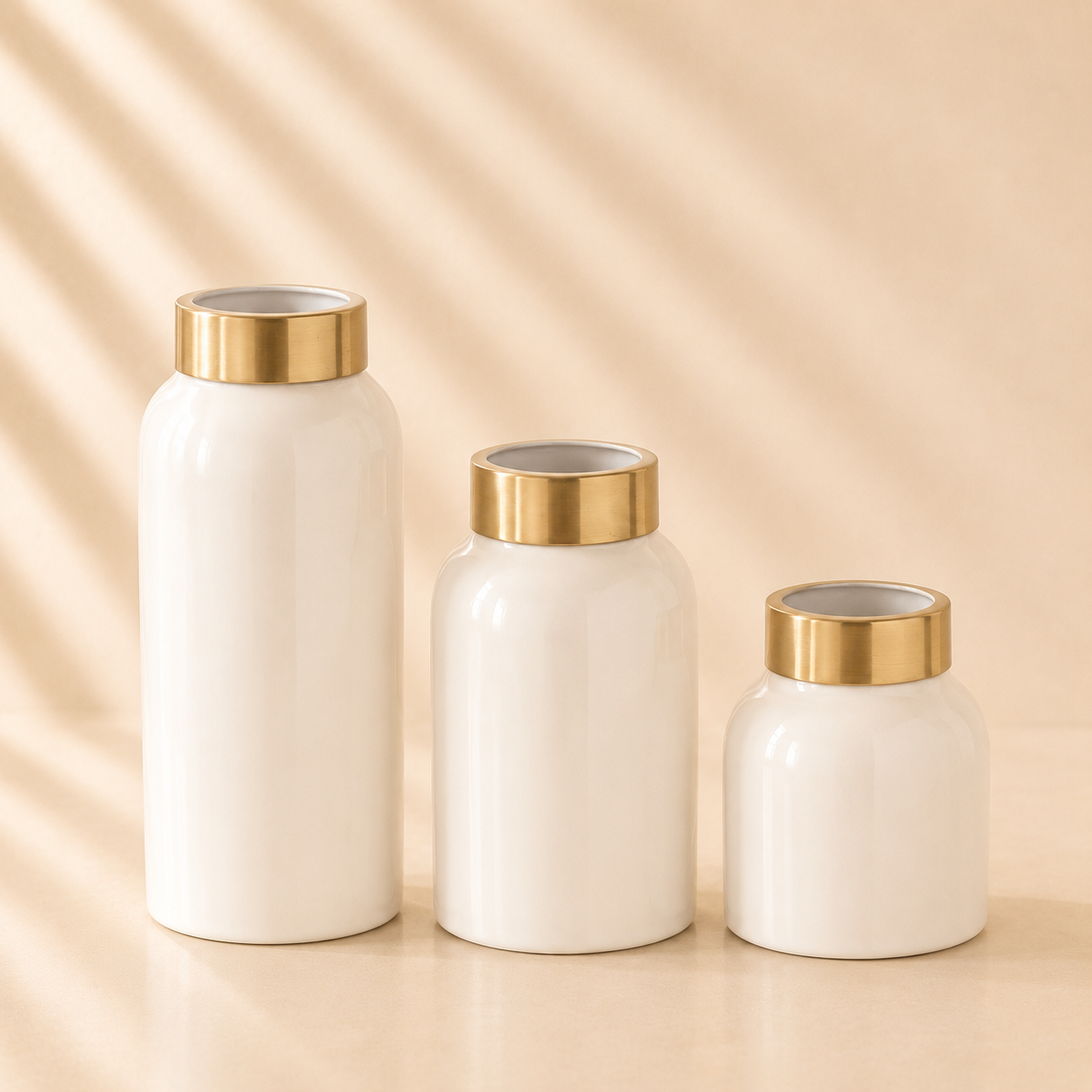 Gold Rim White Enameled Metal Vase