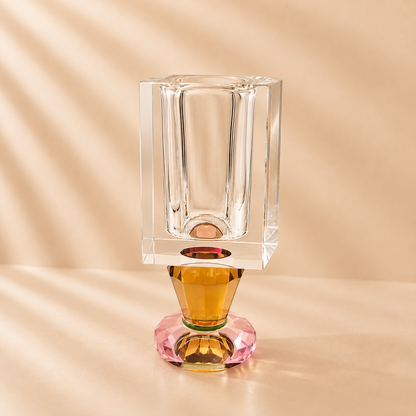 Crystal Vase with Pink and Amber Base 7.5”