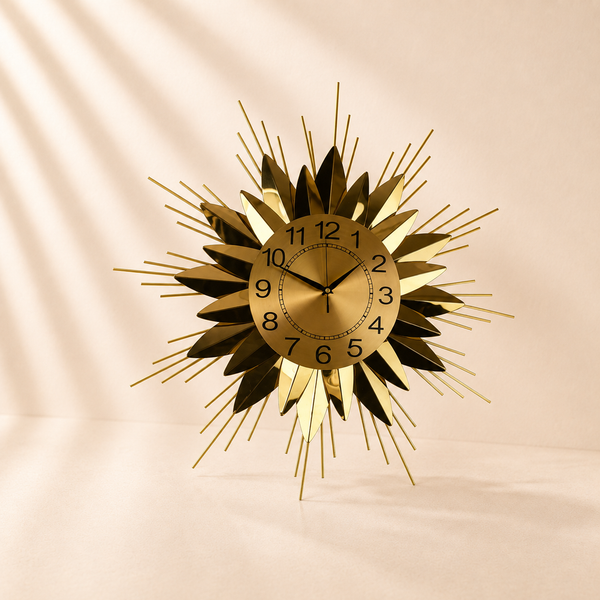 Round Gold Star Burst Wall Clock 25”
