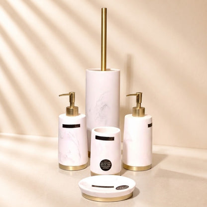 Marble with Gold Metal Base Bathroom Set 5 Piece Set