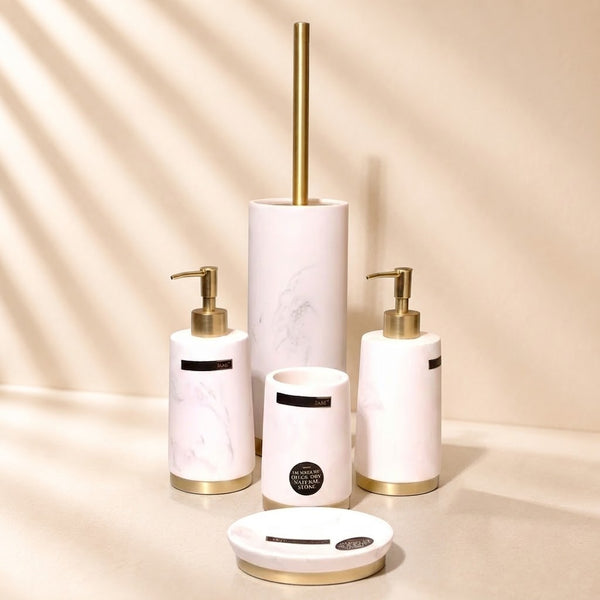 Marble with Gold Metal Base Bathroom Set 5 Piece Set