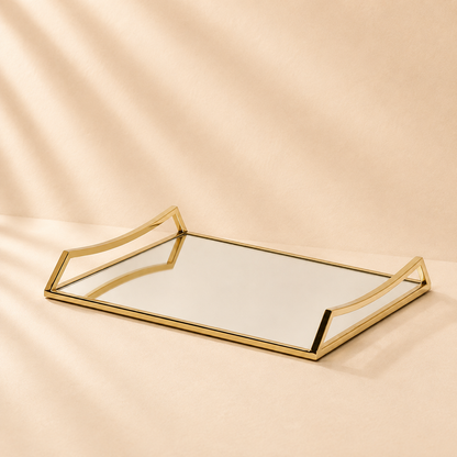 Oblong Mirror Tray-Gold Handle
