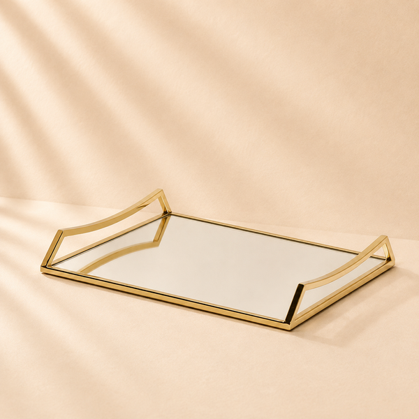 Oblong Mirror Tray-Gold Handle