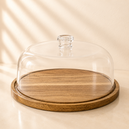 Wood Cake Tray with Acrylic Lid