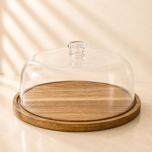 Wood Cake Tray with Acrylic Lid