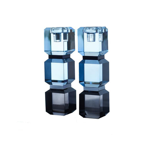 Block Blue Candlestick Set of 2