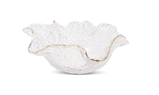 Hammered Glass Ruffle Bowl with Gold Rim