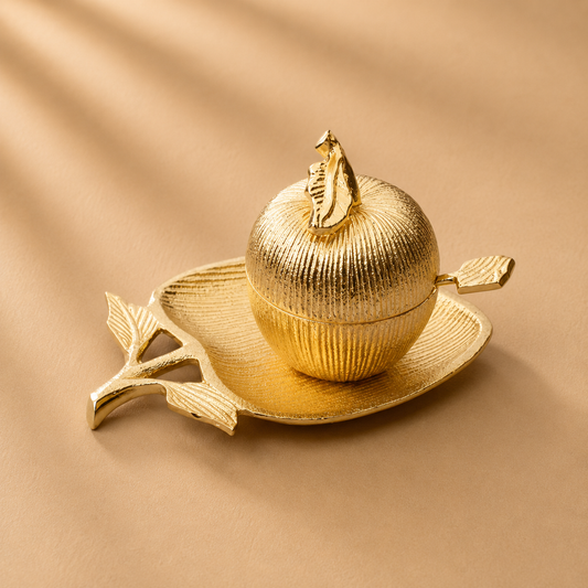 Gold Apple Dish with Honey Jar