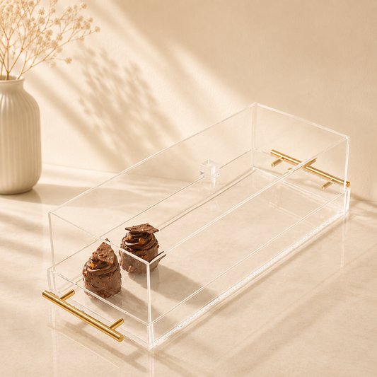 Tray W/Dome Gold Handles 7”x17”