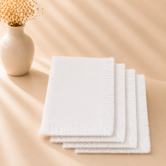 White Fringe Napkin 20"X20" Set of 4