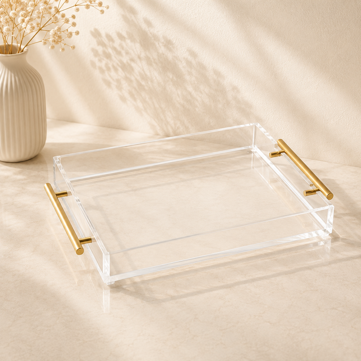 Acrylic Tray Gold Handle 12”x16”