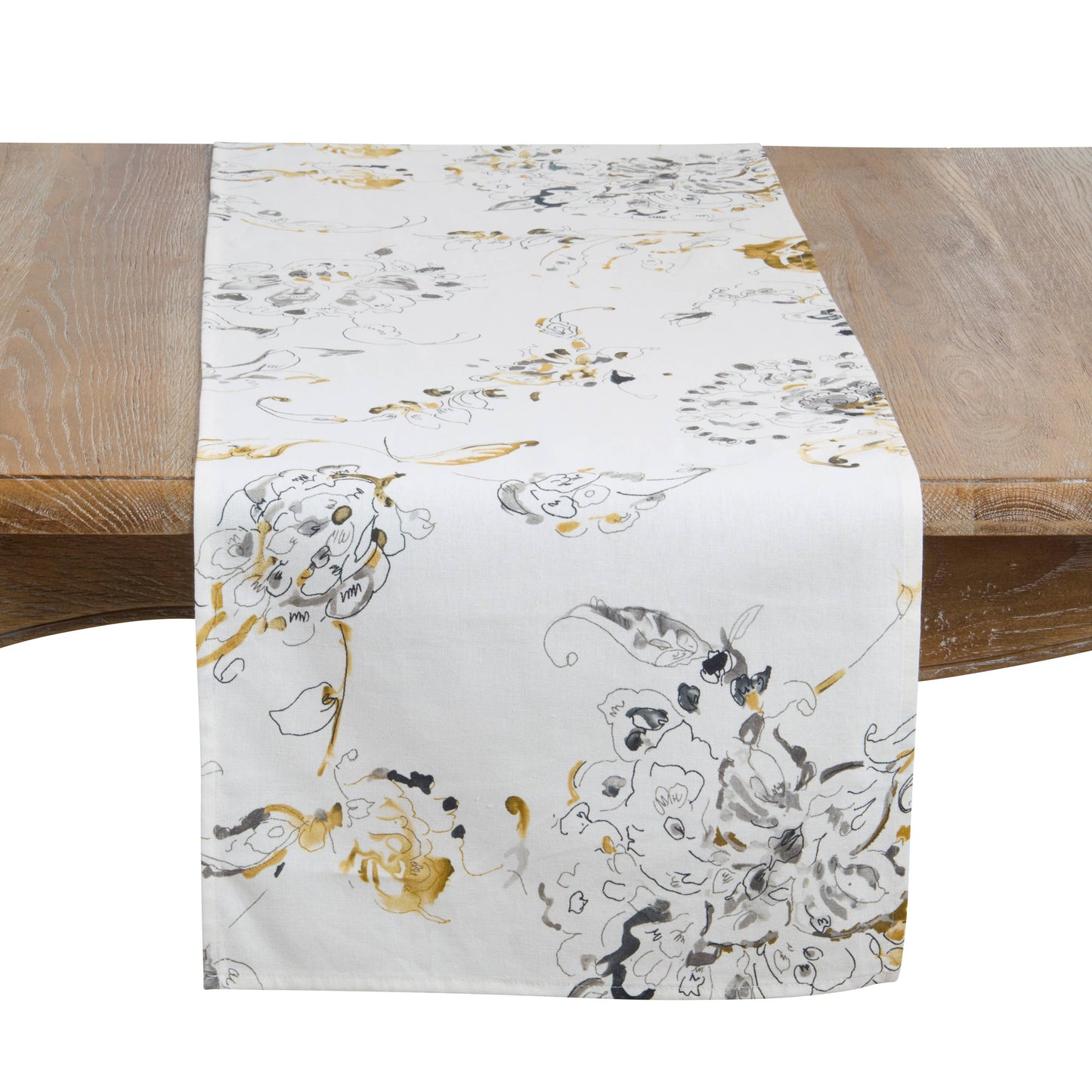 Modern Floral Linen Blend Table Runner: Marigold / 16"x72"