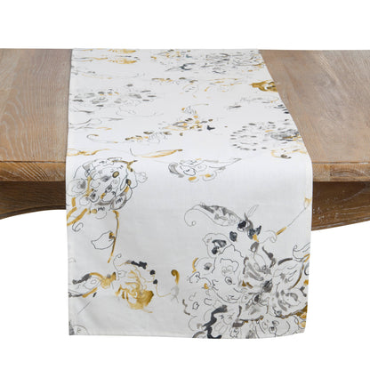 Modern Floral Linen Blend Table Runner: Marigold / 16"x72"