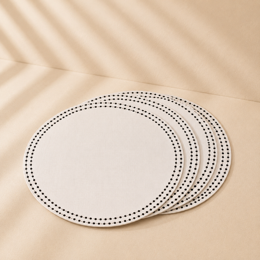 Embroidered Charger With Black Dots 15” Set of 4