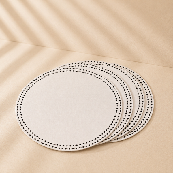 Embroidered Charger With Black Dots 15” Set of 4
