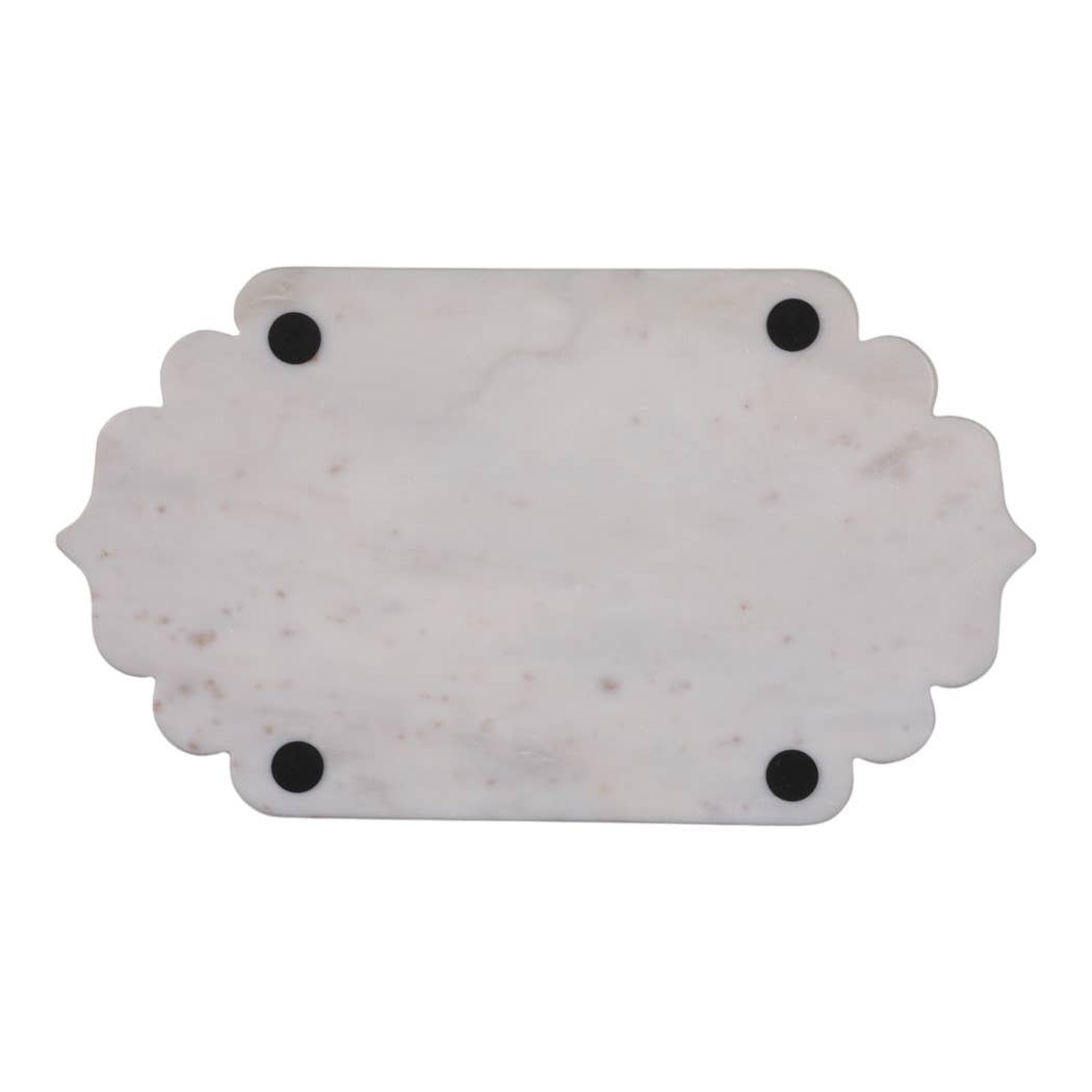 Decorative Tray - White Marble Oval Scallop Edge, 14 in.