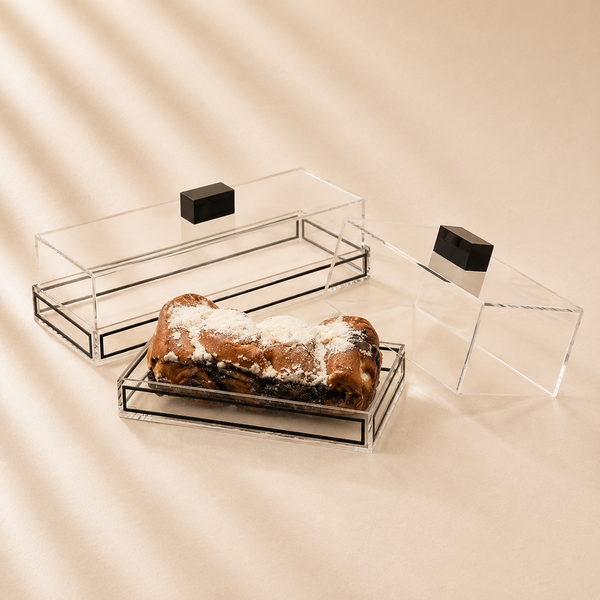 Clear Black Cake Tray W/ Clear Lid - 2 Sizes