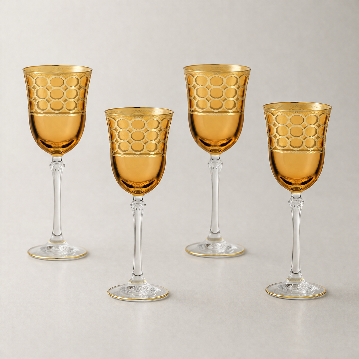 Amber Gold Rings Wine Goblet Set of 4