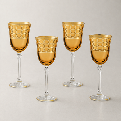 Amber Gold Rings Wine Goblet Set of 4