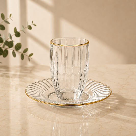 Gold Rim Kiddush Cup And Tray Set