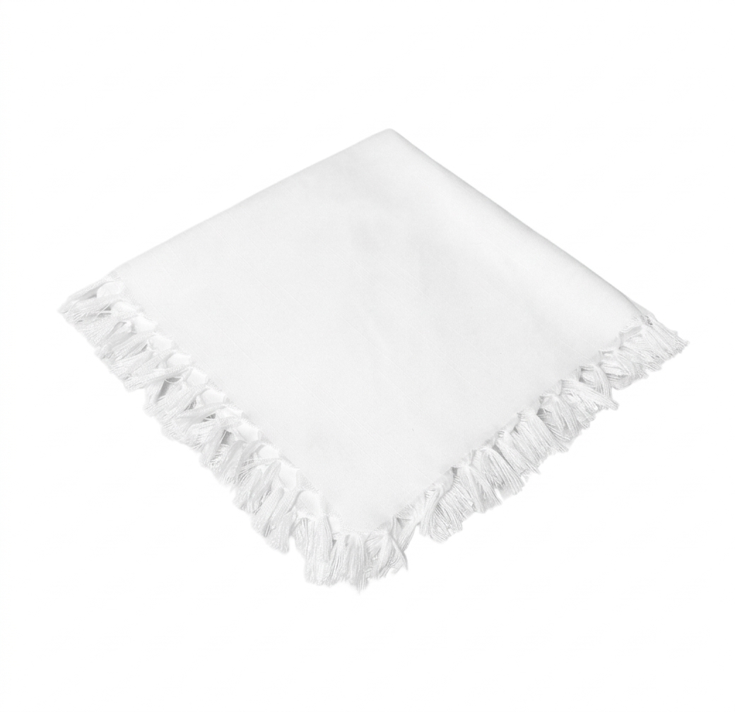 Large Fringe Napkin Set of 4 20”x20” - White