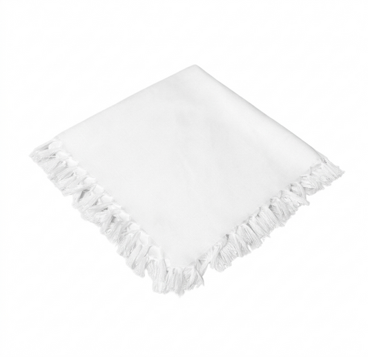 Large Fringe Napkin Set of 4 20”x20” - White