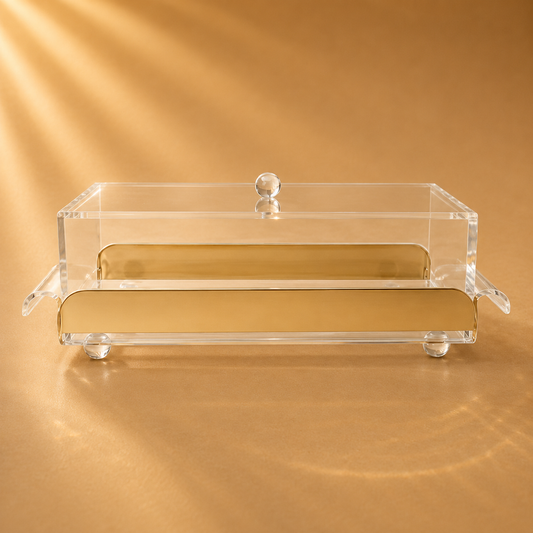 Rectangle Gold Side Tray with Cover
