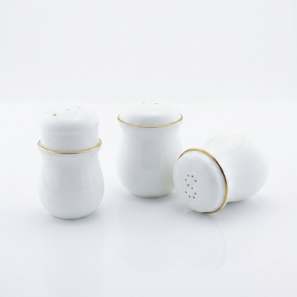 Aura White with Gold Rim White Salt & Pepper & Toothpick holder Set