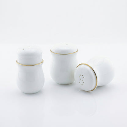 Aura White with Gold Rim White Salt & Pepper & Toothpick holder Set