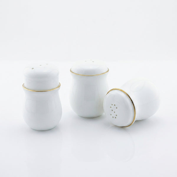 Aura White with Gold Rim White Salt & Pepper & Toothpick holder Set