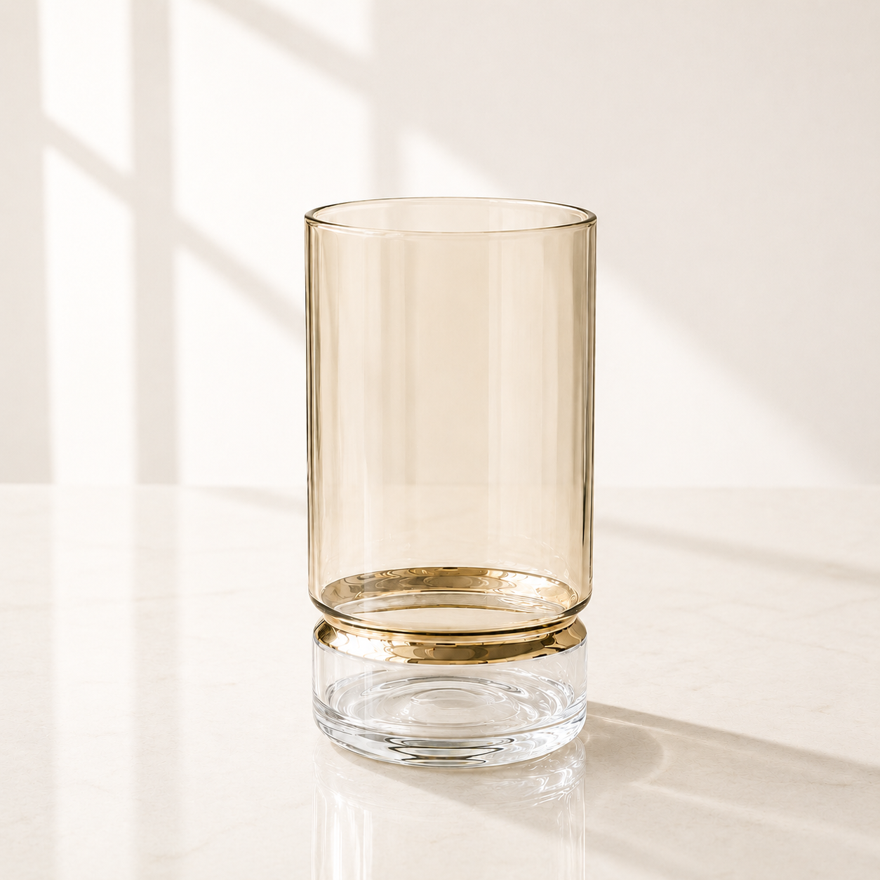 Amber Highball Glass Cup with Gold Band